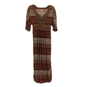 hayden Womens maxi dress Size S rustic colorblock Boho babydoll Brocade Peasant
